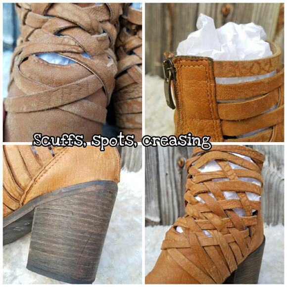 Strappy Western Bootie Free People Carerra Size EU 41 US 11 Tan Leather Woven - Picture 9 of 16